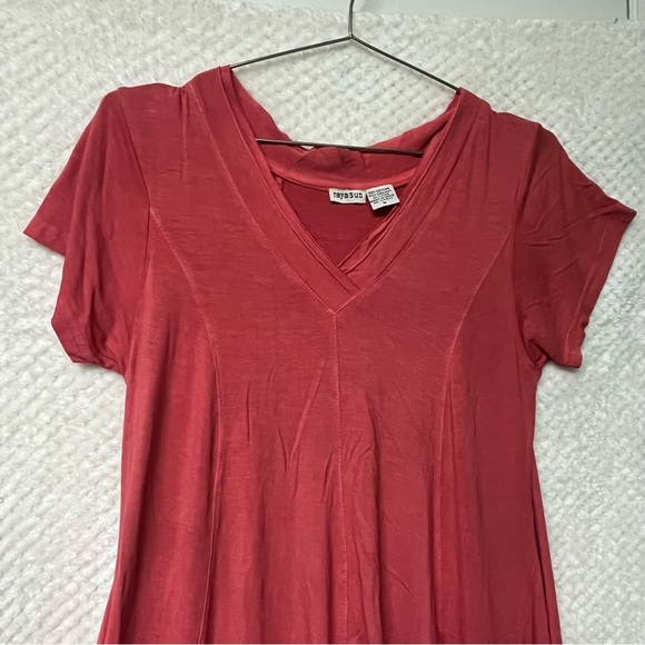 Raya Sun V-Neck Dress Flowy Fit Short Sleeve V Neck Coral Pink Small - Picture 3 of 7